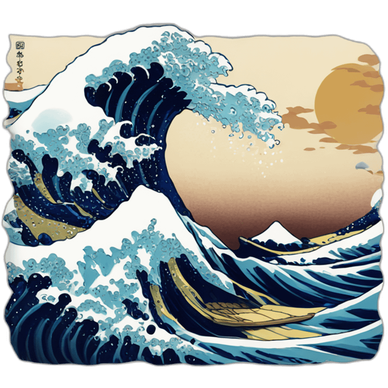 Hokusai wave in the style of Disney emoji