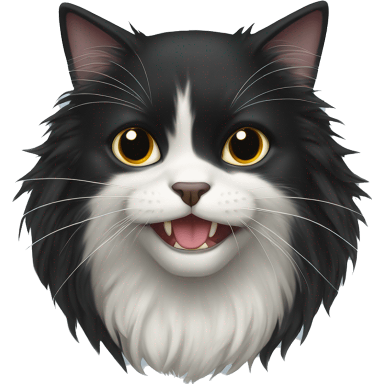 black cat domestic long-haired with half white mouth emoji