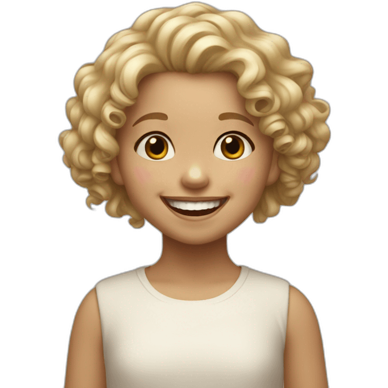 little girl, semi blond curly hair, laughing emoji