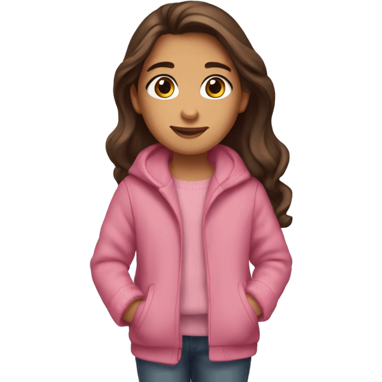 winter, christmas, hispanic, long brown hair, toddler,  little girl, brown eyes, child, full body, pink sweater coat emoji