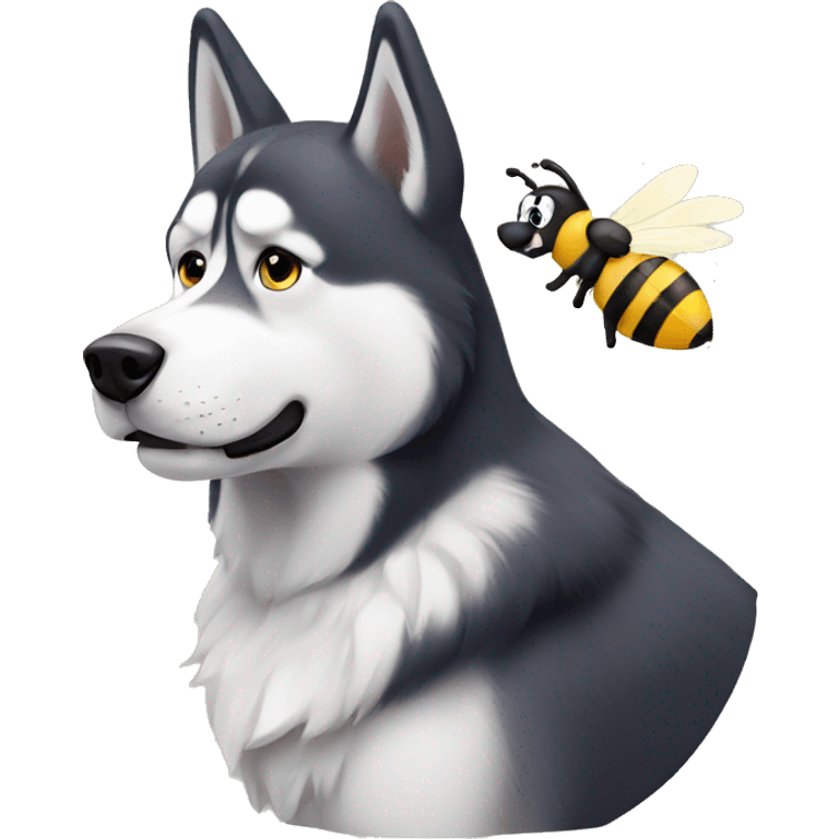 husky with bee emoji