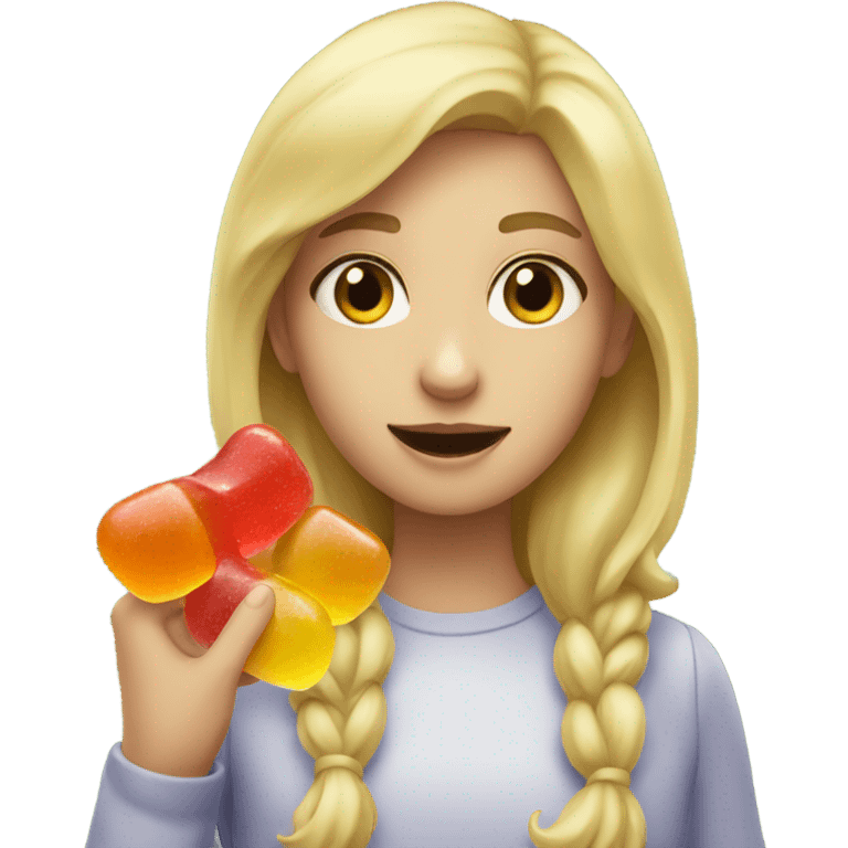 Blonde girl, eating Gummies emoji