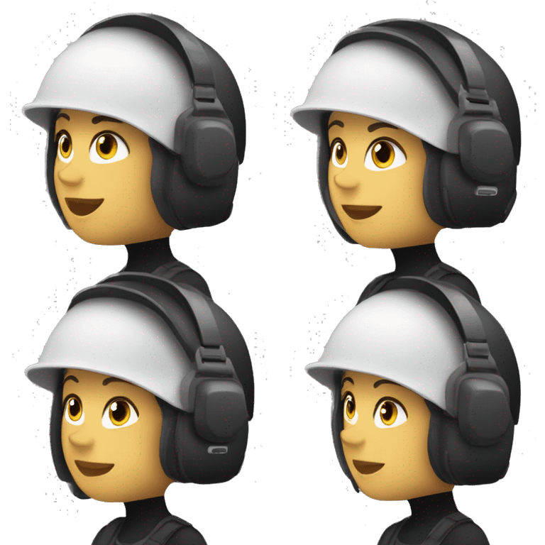 white woman operator dressed in black with a milatary helmet, without glasses, wearing a headset, ready to respond to alerts emoji