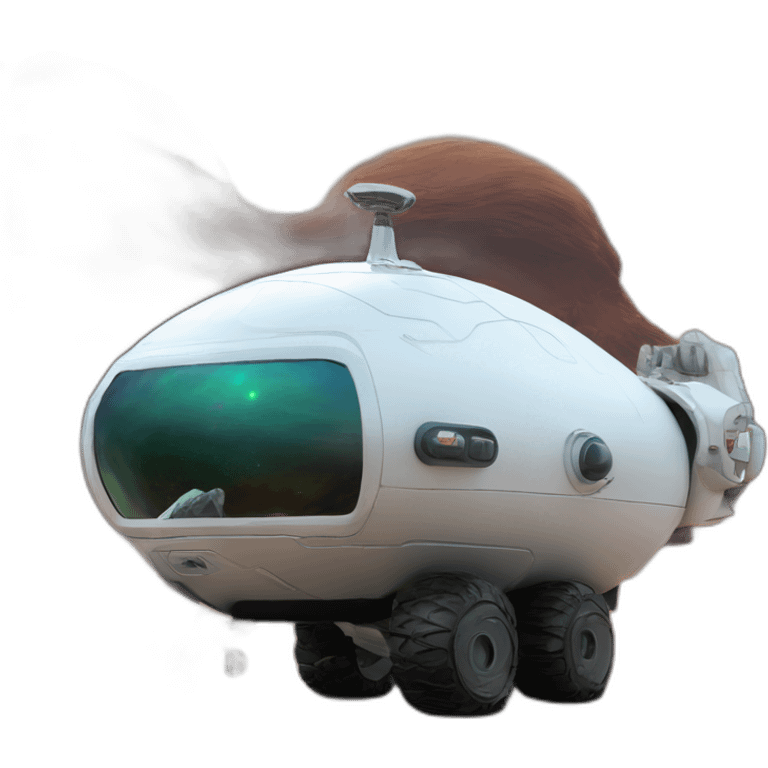 A space exploration vehicle on an alien planet with  aliens behind it emoji