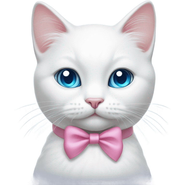 white cat with a pink bow and blue eyes emoji