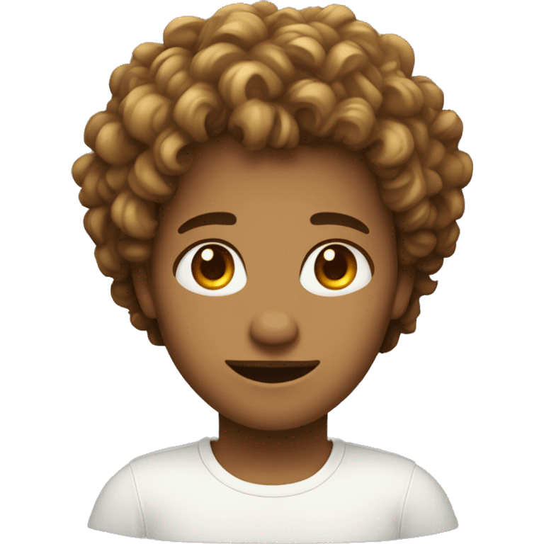 beautiful white young web developer with curly hair a basic white shirt and honey eye color emoji