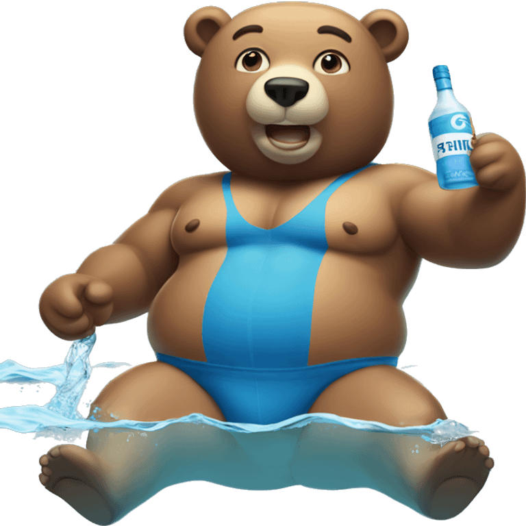 Bear wearing speedo holding vodka  emoji