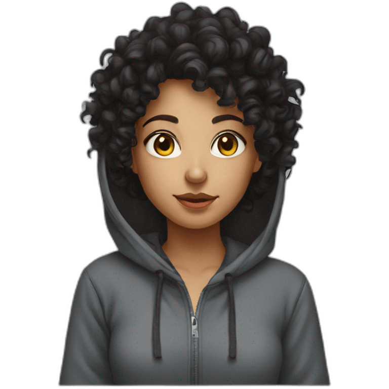 girl with dark curly hair in hoody emoji