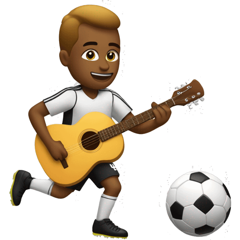 a white soocer player dribbling with soccer ball and playing guitar at the same time  emoji