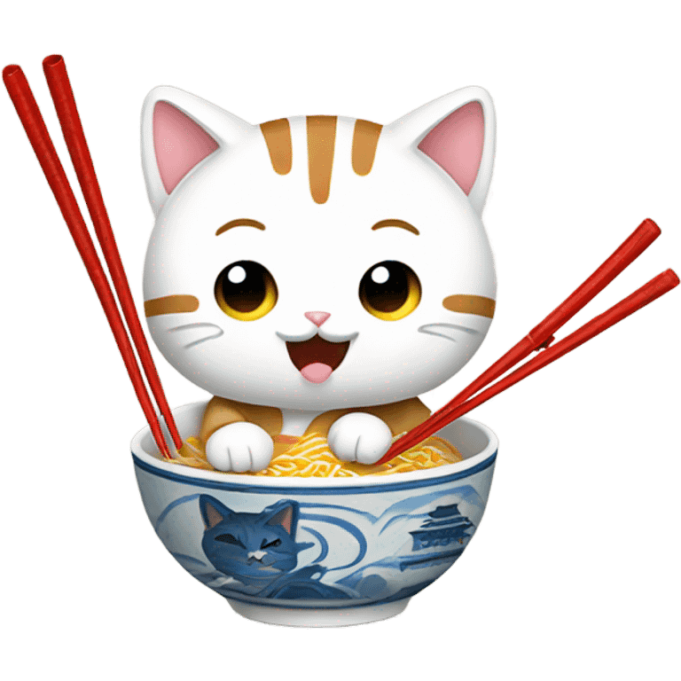 Cat eating a bowl of ramen with chopsticks  emoji