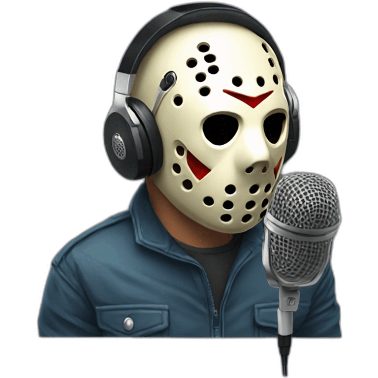 Jason voorhees recording a podcast with a mic and headphones emoji