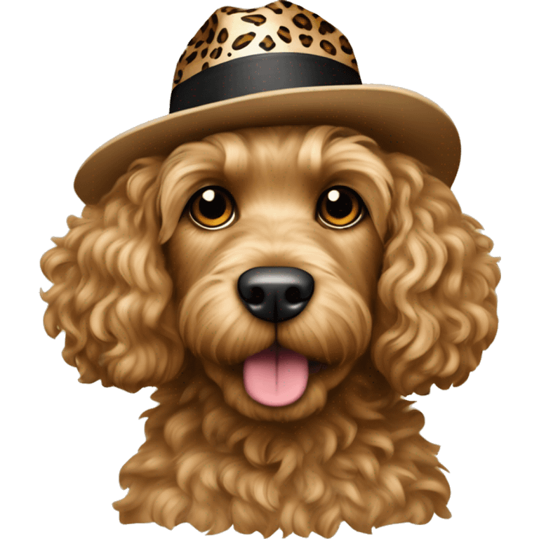 cockapoo dog, leopard Panama hat emoji