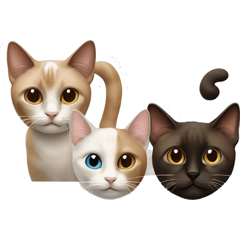 Three cats: white, Siamese, brown emoji