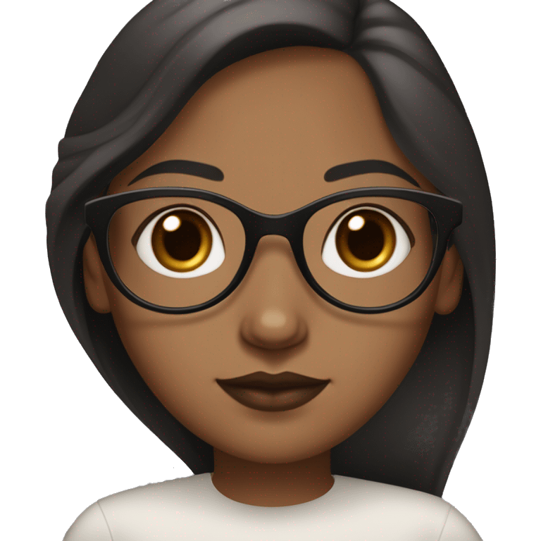 brown girl with whiteish brownish skin with black long hair parted from the middle and with dark brown eyes with circle/oval black glasses. Pink lips with a mole on the under the bottom lip on in the right side  emoji