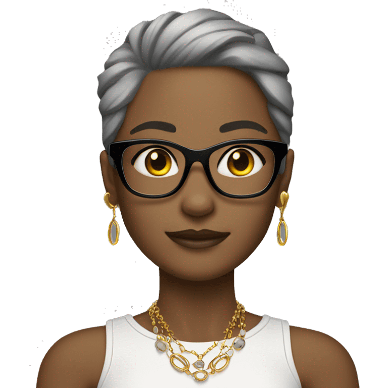 girl with gold jewelry and hoop earrings and make skin a bit lighter and hair gray add glasses  emoji