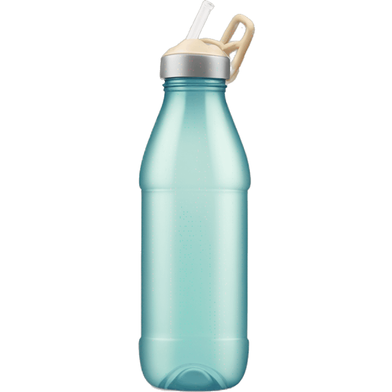 Beige water bottle with handle and straw emoji