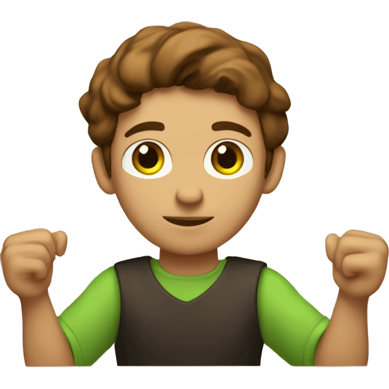 a light-skinned green-eyed man with brown hair sitting in front of the paper scroll  emoji