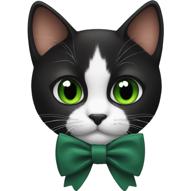 green eyed black cat wearing a bow tie emoji