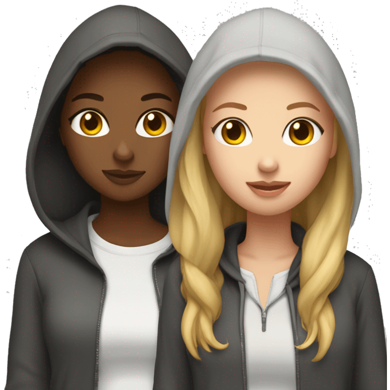 two girlfriend girls, one blonde, the other brown-haired in a hoodie emoji