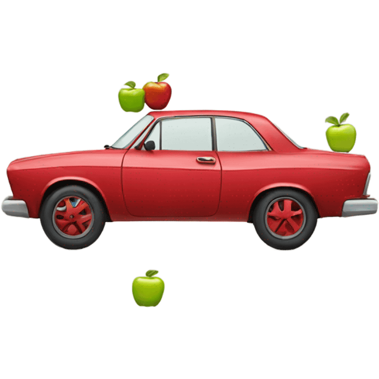 Car with apples for tires emoji