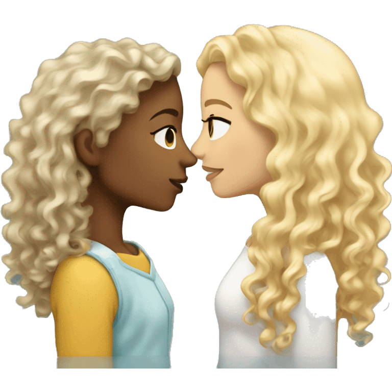 two girls kissing, one lightskin with curls and the other white with dirty blonde hair emoji