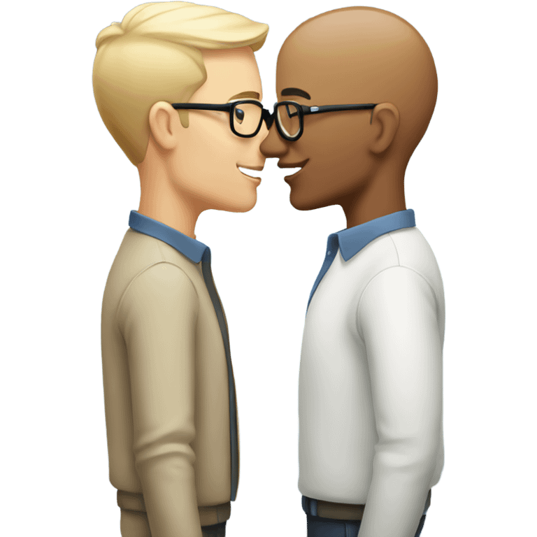 Gay male couple, white, with glasses sharing a kiss emoji