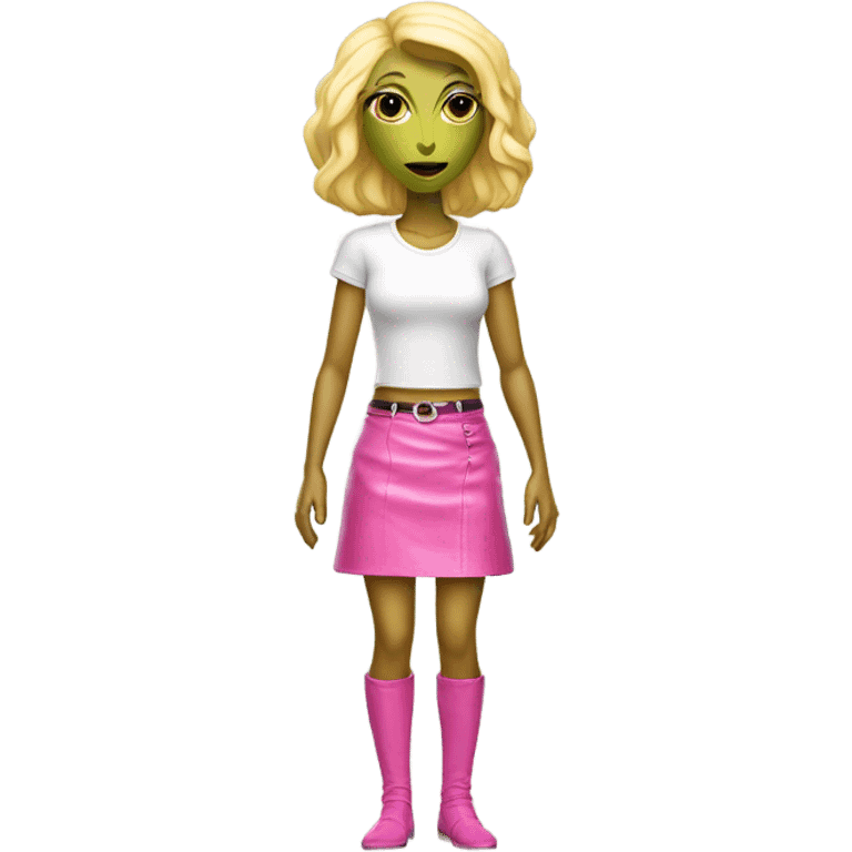 reptilian alien woman, blonde, in pink leather mini skirt, full body emoji