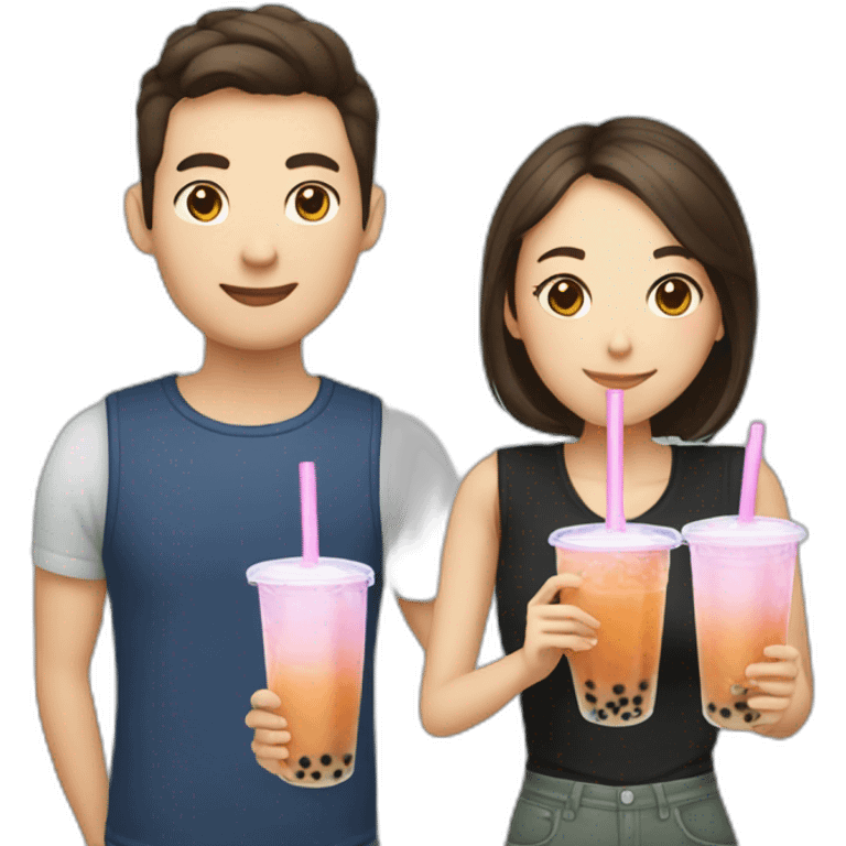 Men and woman drinking bubble tea emoji