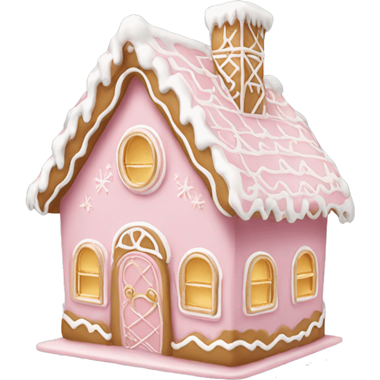 light pink and gold and white gingerbread house emoji