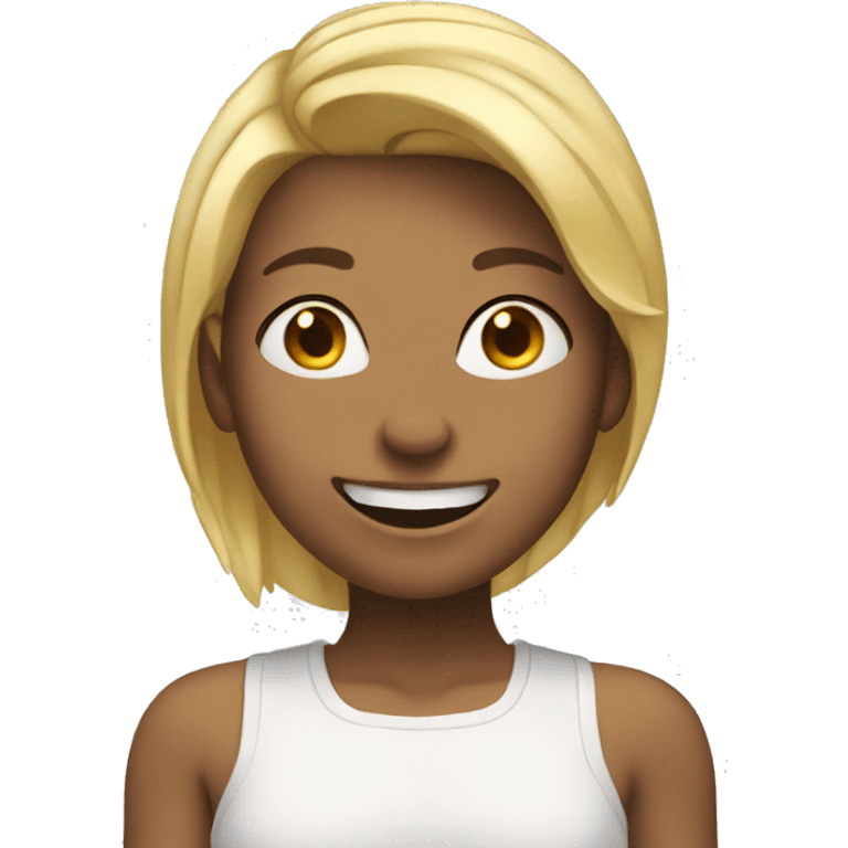 Girl with blonde hair smiling very hard emoji