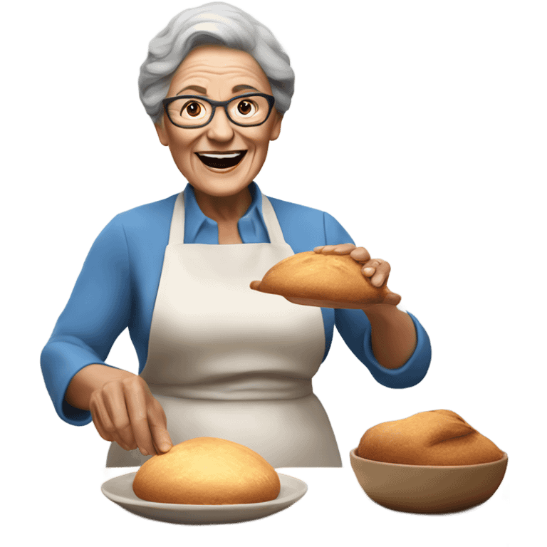 Create a 3d hyper realistic photo of a senior woman baking  emoji