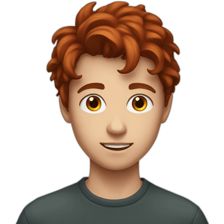 A young man, 15 years old, with a dark red hair emoji