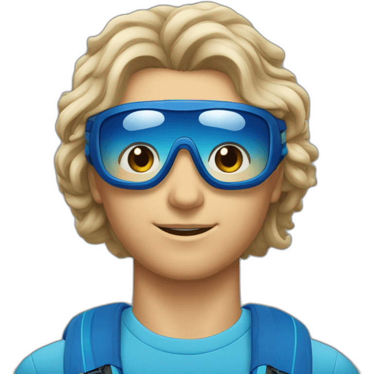 Un jeune homme couler de peau blanche avec les cheveux bleus et des lunettes de ski emoji