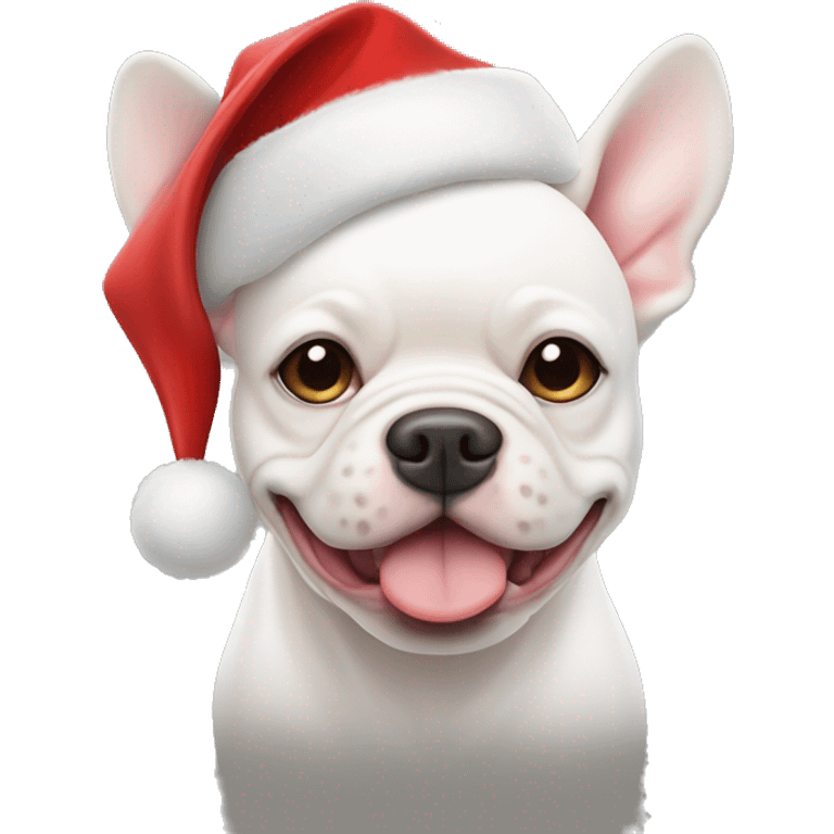 white french bull dog with santa hat emoji