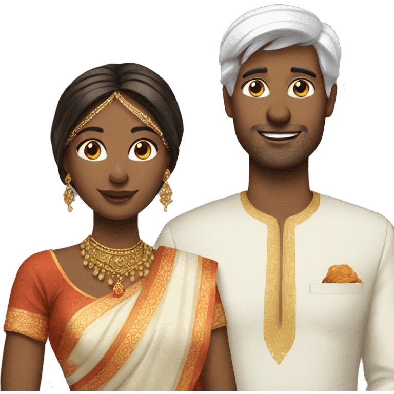 Pretty woman in sari and white husband emoji