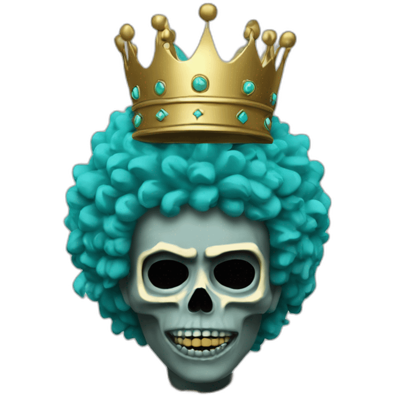 Soolking brook ;black affro cut ;turquoise electric guitar;golden crown ;skeletal face emoji