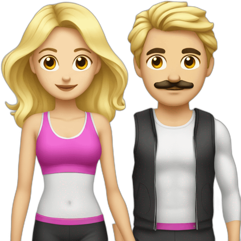 Blond girl going to the gym with a dark haired guy with a moustache  emoji