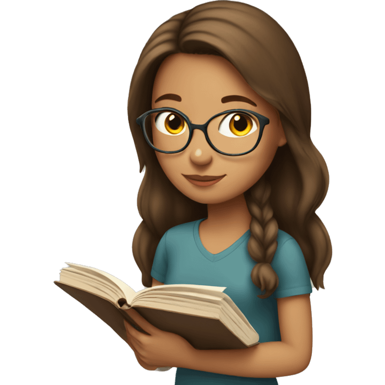 a girl with brown hair reading books  emoji