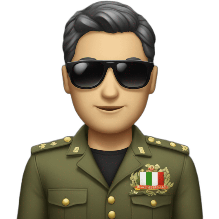 Italian white playboy with military black short hairs and dark sunglasses and italian-like clothes  emoji