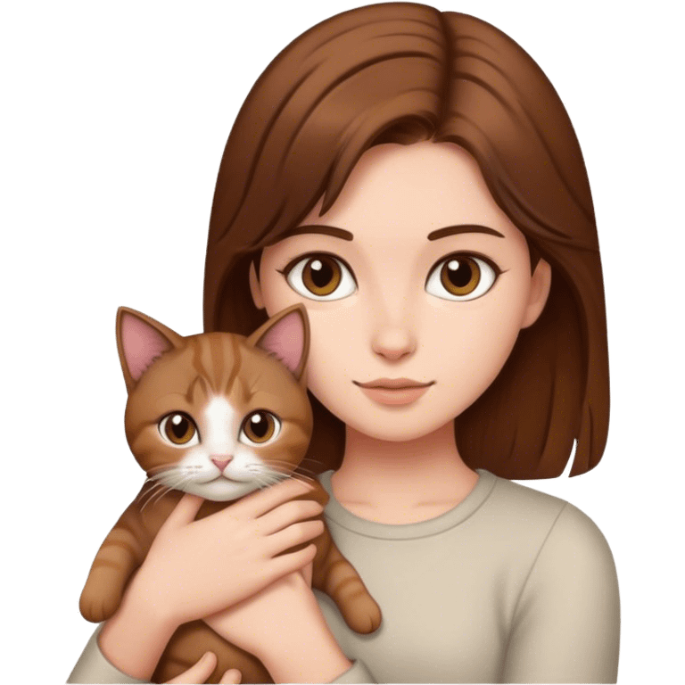 A girl ￼whit brown hair holding a cat  emoji