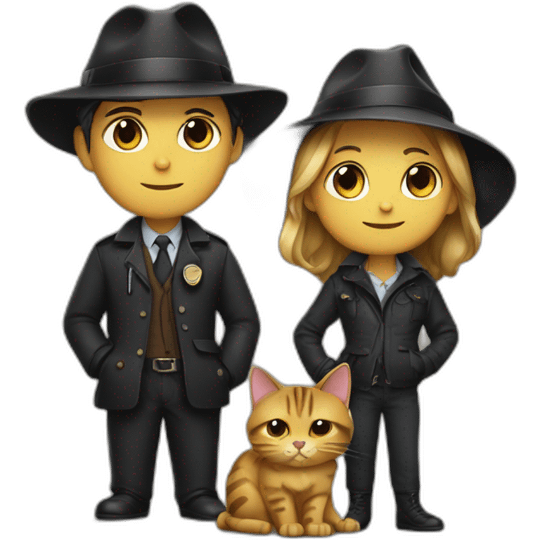 A family consisting of a black cat who is a detective and a tabby cat who is a detective emoji