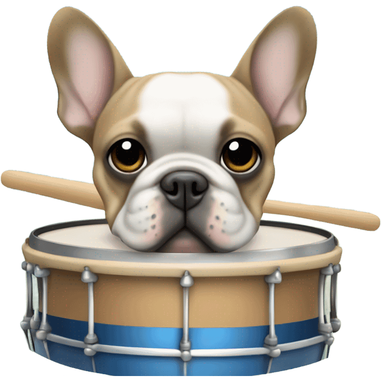 blue and tan french bulldog holding drumming emoji