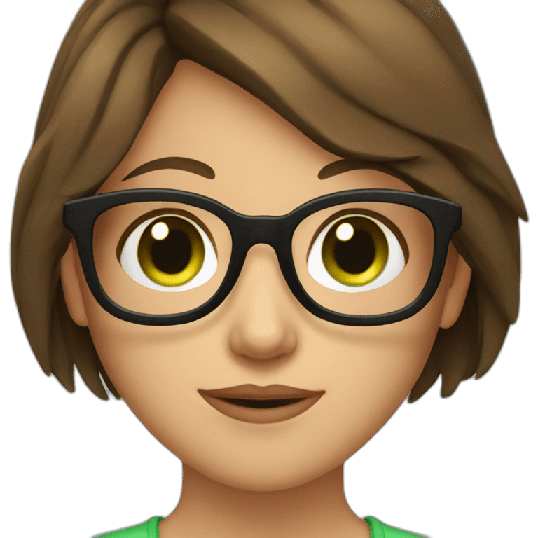 girl with brown hair and green eyes and glasses emoji