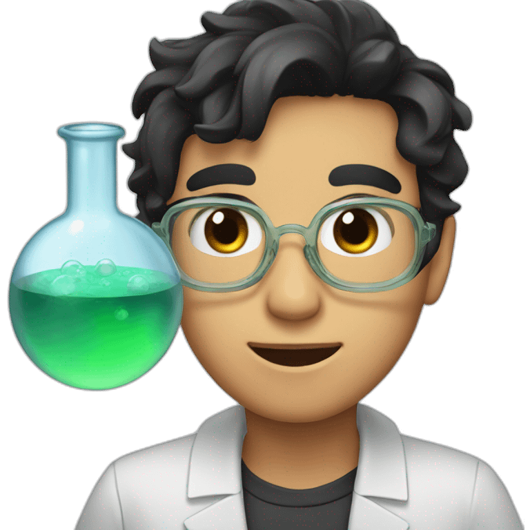 chemistry boy with black hair and his instumants on his hand emoji