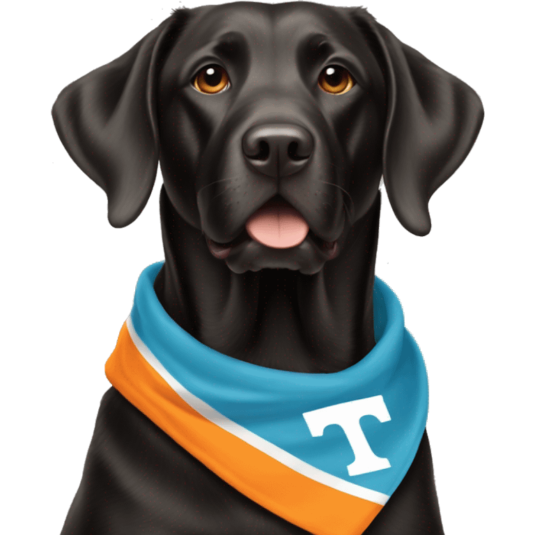 Black lab wearing university Tennessee orange emoji