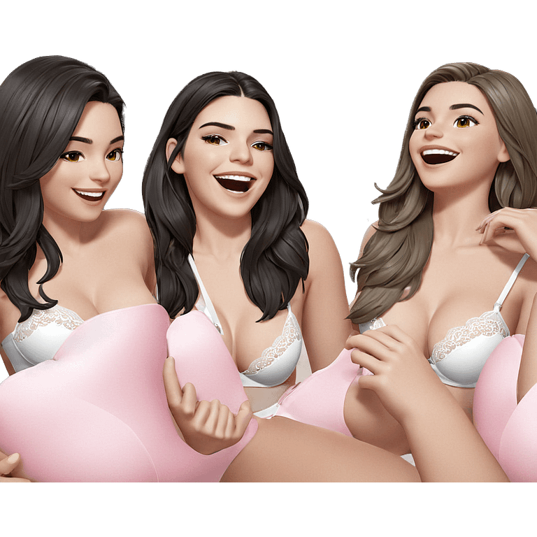 three girls in lingerie smiling emoji