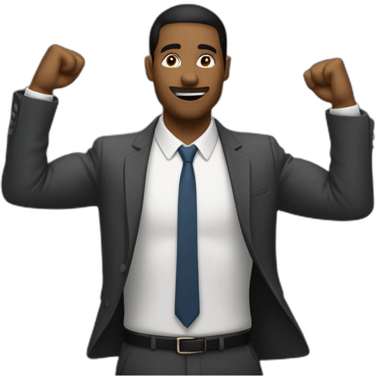 man in suit stretches his arms outward emoji