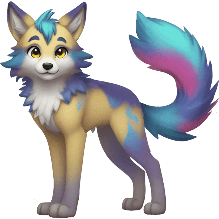 Anthro Colorful Shiny Fionbri-Falvie-sparkle-wolf-sona with colorful markings full body emoji