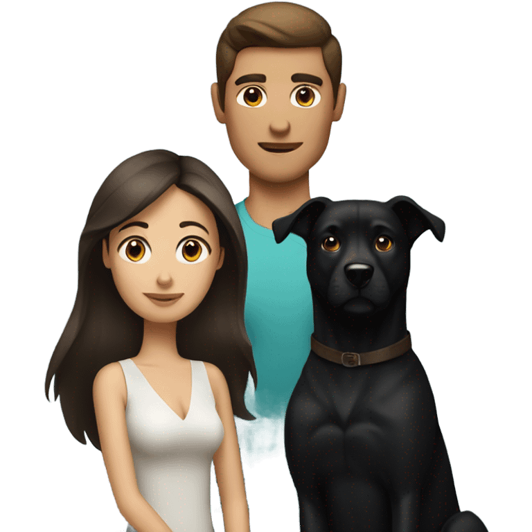 A brunette woman with an brunette man and black dog emoji