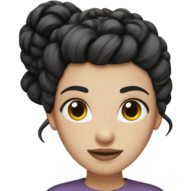 White skin black hair in a high bun girl emoji